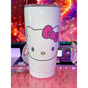Hello Kitty Stainless Steel Tumbler Pink Bow Face Lid Travel 2023 Sanrio White